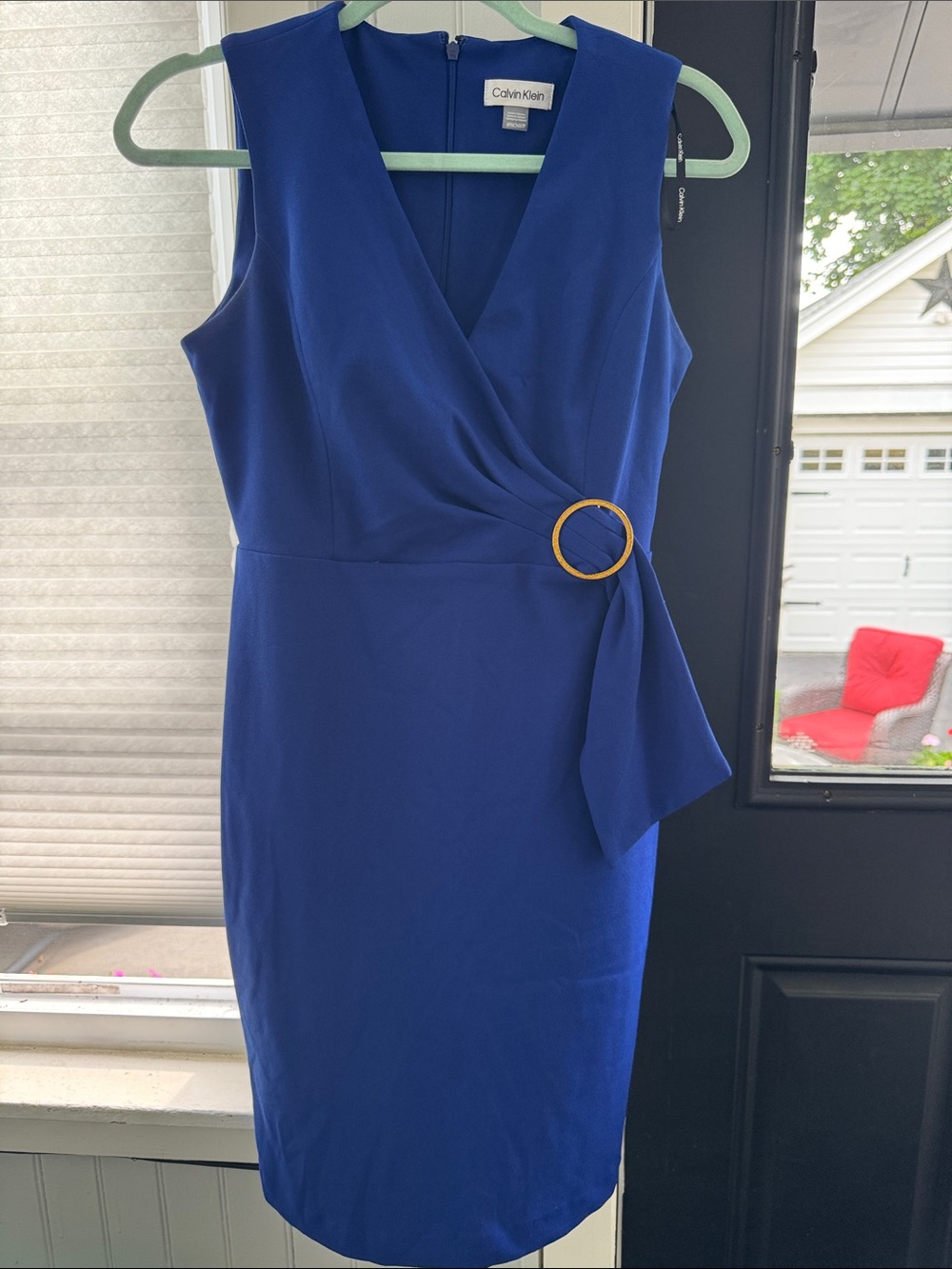 Calvin Klein Royal Blue Sleeveless Sheath Dress with Gold Ring